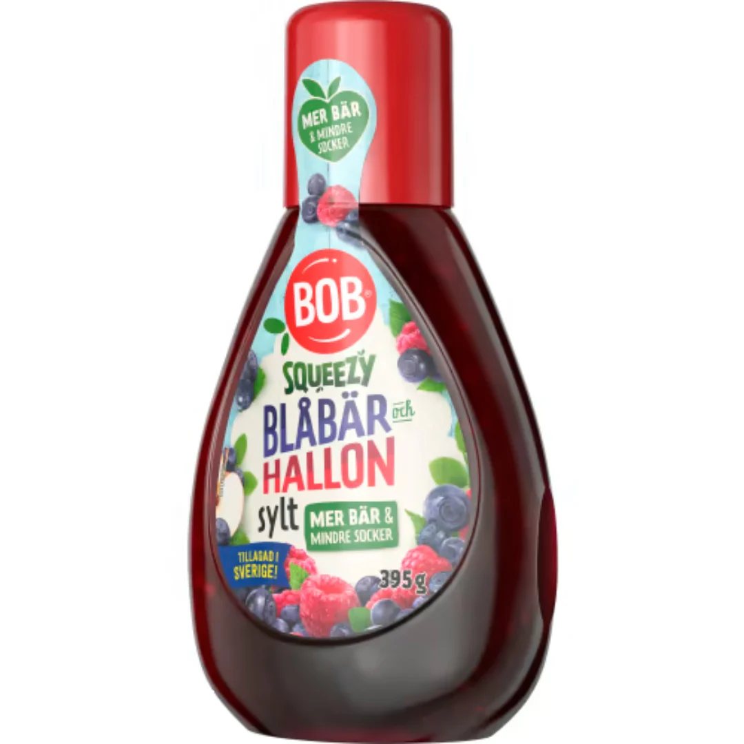 Bob BlÄbÀr Hallon Sylt Squeezy - Squeezy Blueberry & Raspberry Jam 395g