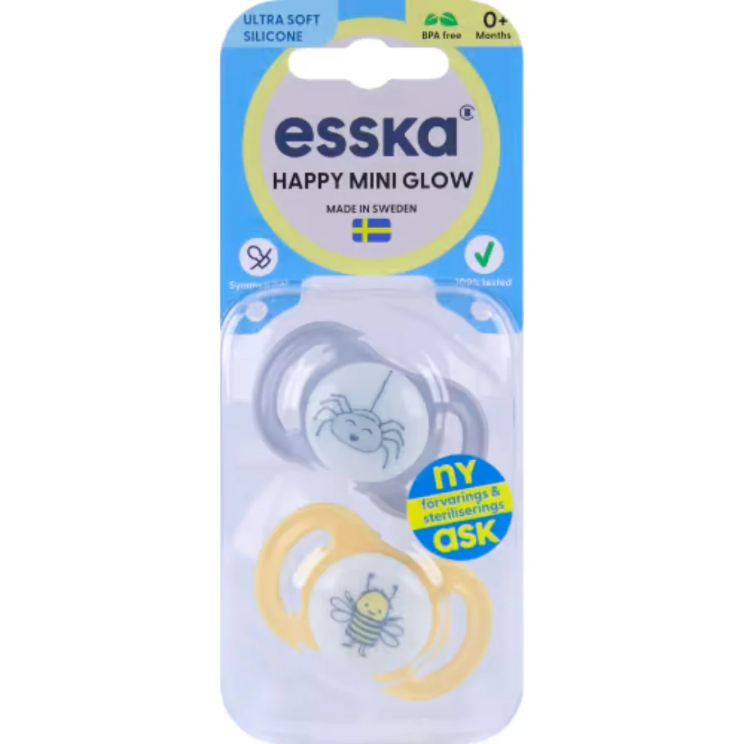 Esska Napp Happy Mini Glow Silicon 0-6 Månader - Mini Glow Pacifier 2p