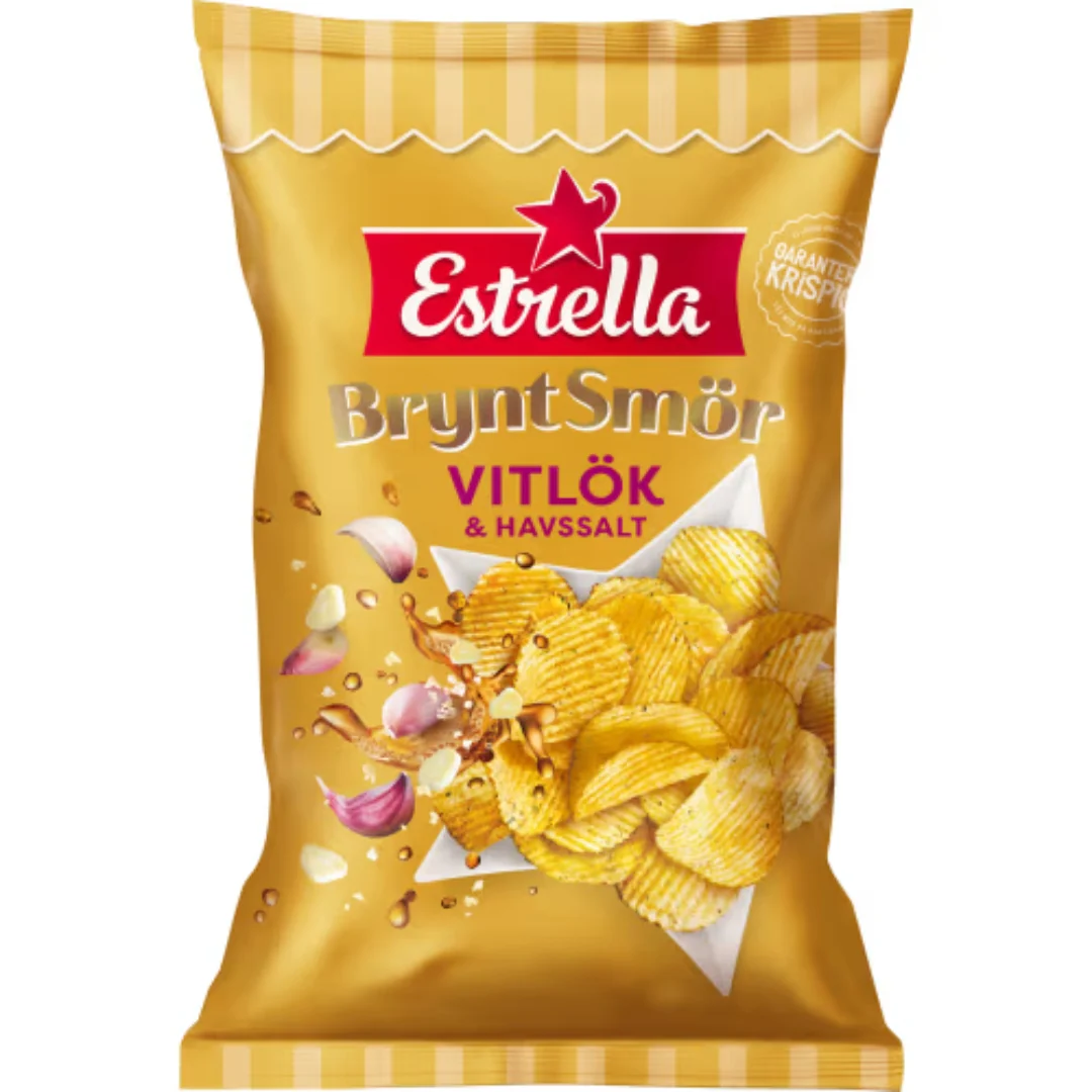 Estrella Brynt Smör Vitlök&havssalt Chips - Browned Butter, Garlic & Sea Salt Chips 275g