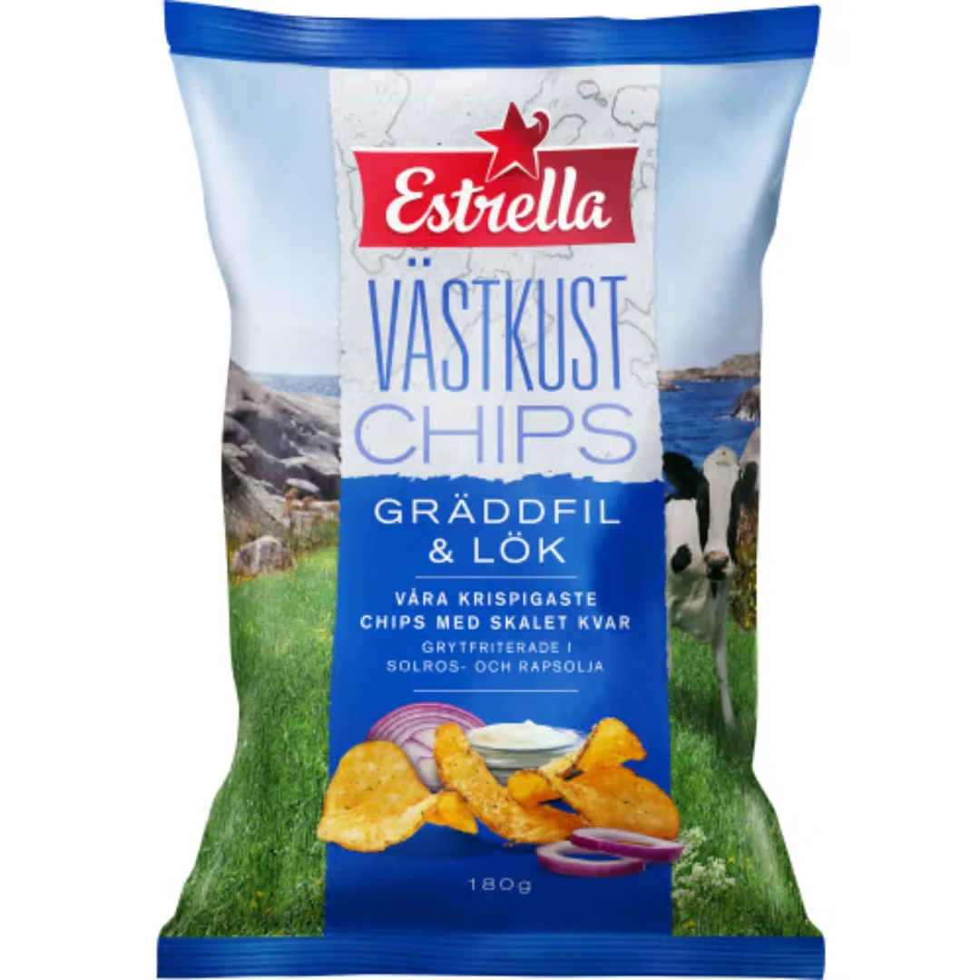 Estrella Västkustchips Gräddfil & Lök Släta - Chips with Sour Cream and Onion flavour 180g