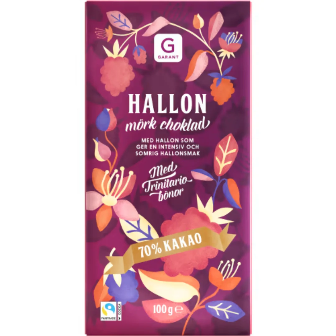 Garant Hallon Mörk Choklad 70% Kakao - Dark Chocolate 70% with Raspberry 100g