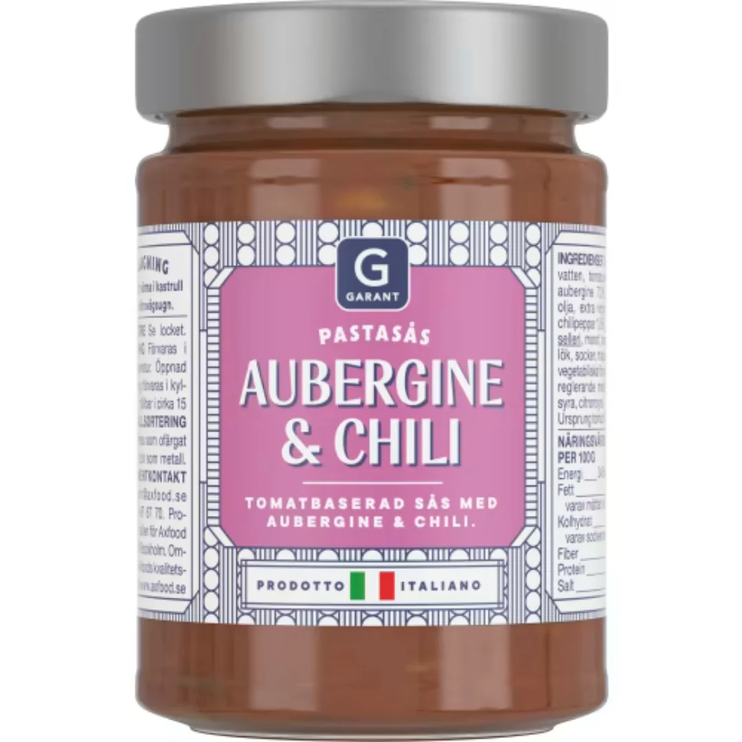 Garant Aubergine Chili Pastasås - Tomato-Based Pasta Sauce with Eggplant and Chili 290g
