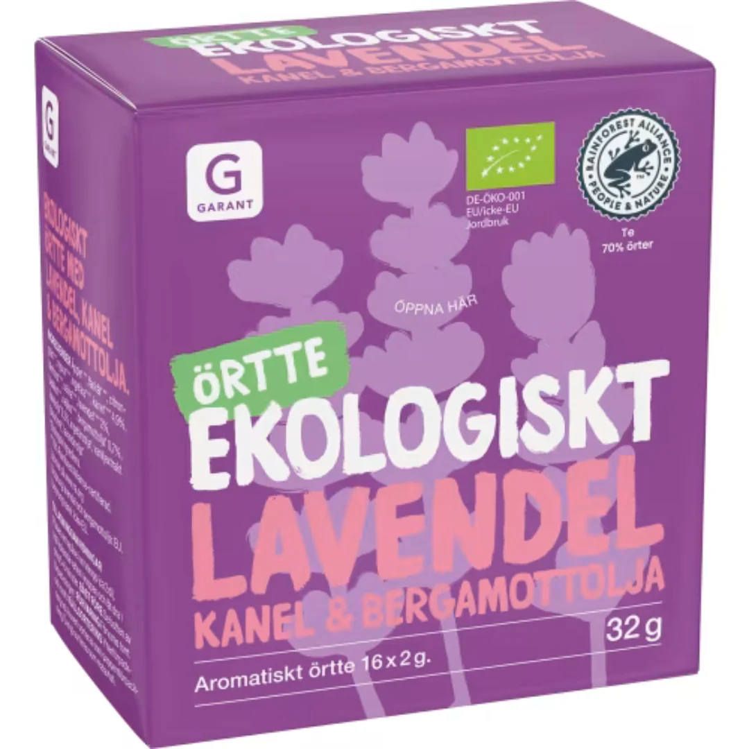 Garant Eko Lavendel Kanel&bergamottolja Te - Organic Herbal Tea with Lavender, Cinnamon, and Bergamot 16p