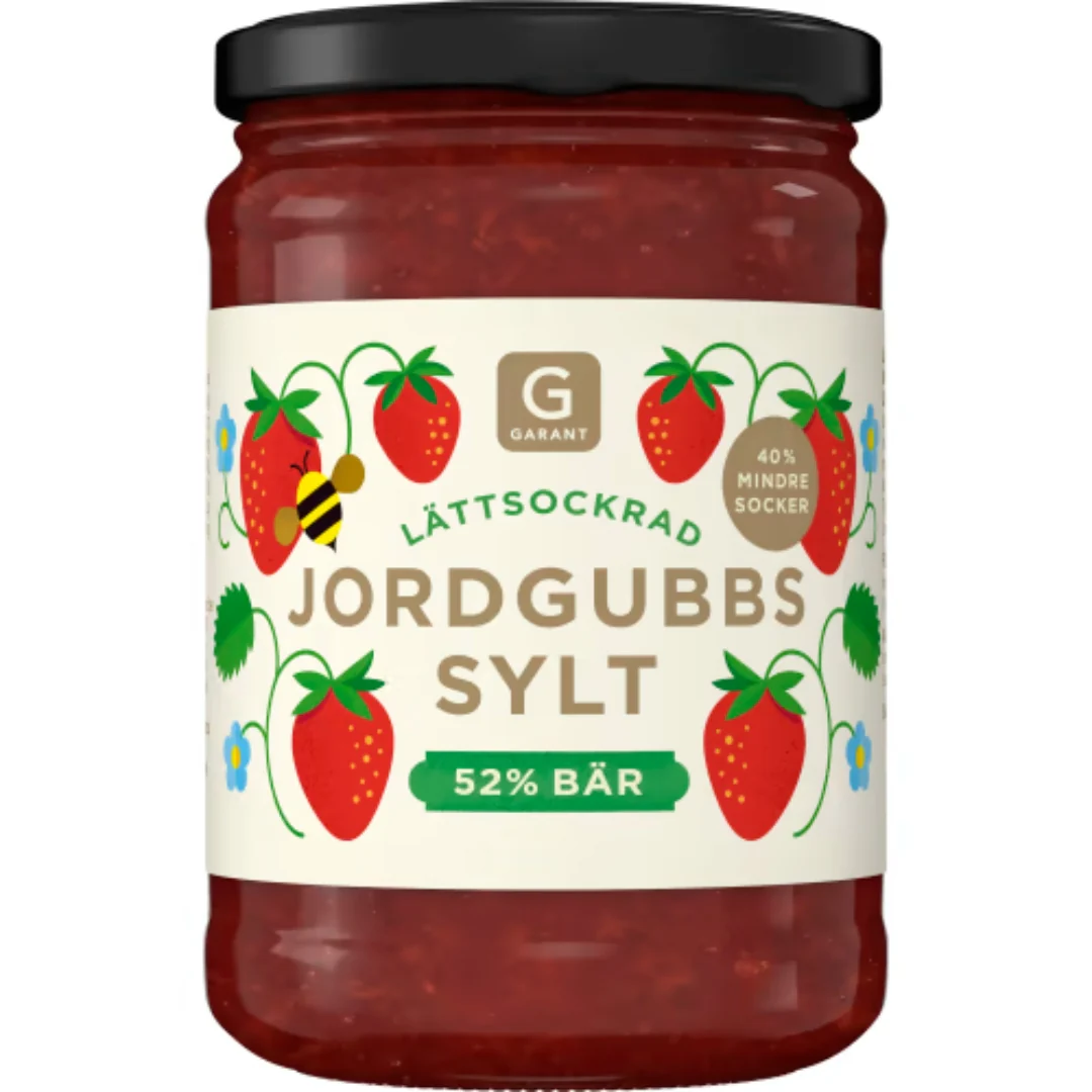 Garant Jordgubbssylt 52% Bär Lättsockrad - Strawberry Jam 40% Less Sugar 375g