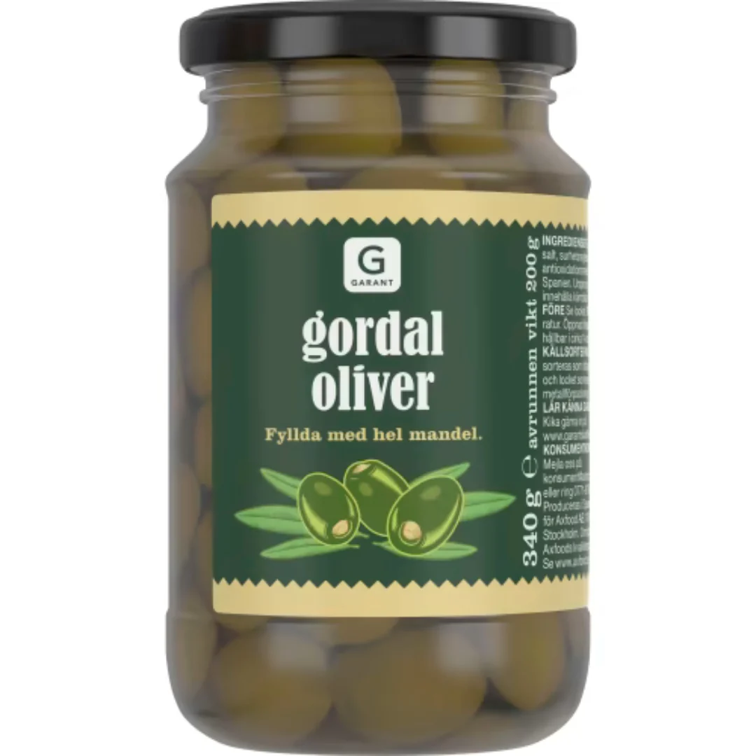 Garant Oliver Gordal med Hel Mandel - Spanish Olives Stuffed with Whole Almonds 340g