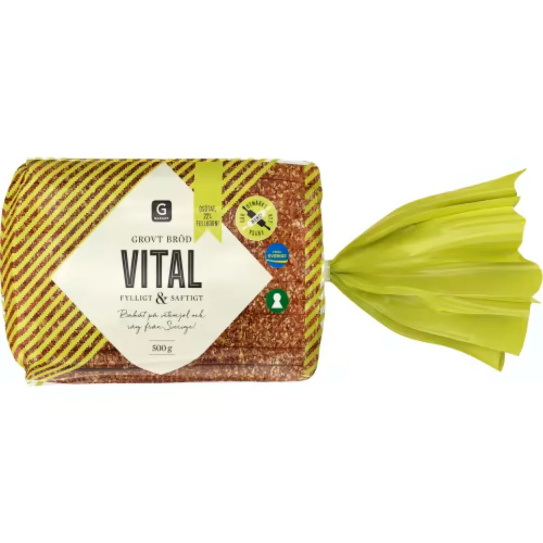 Garant Vital Grovt Bröd Fyllt av RÄg - Unsweetened Sliced Bread with 22% Whole Grain 500g