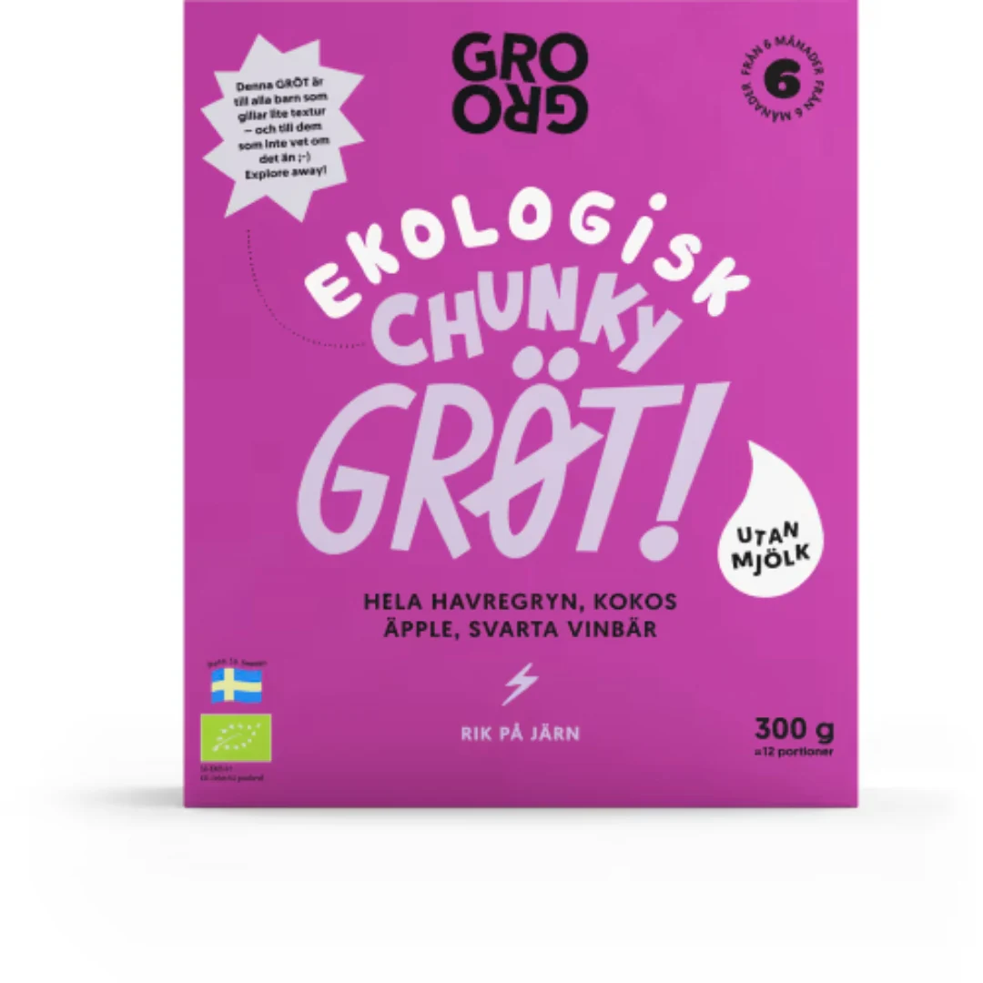 Grogro Chunky Gröt Havregryn, Kokos 6 MÄnader - Chunky Oatmeal & Coconut Porridge 300g