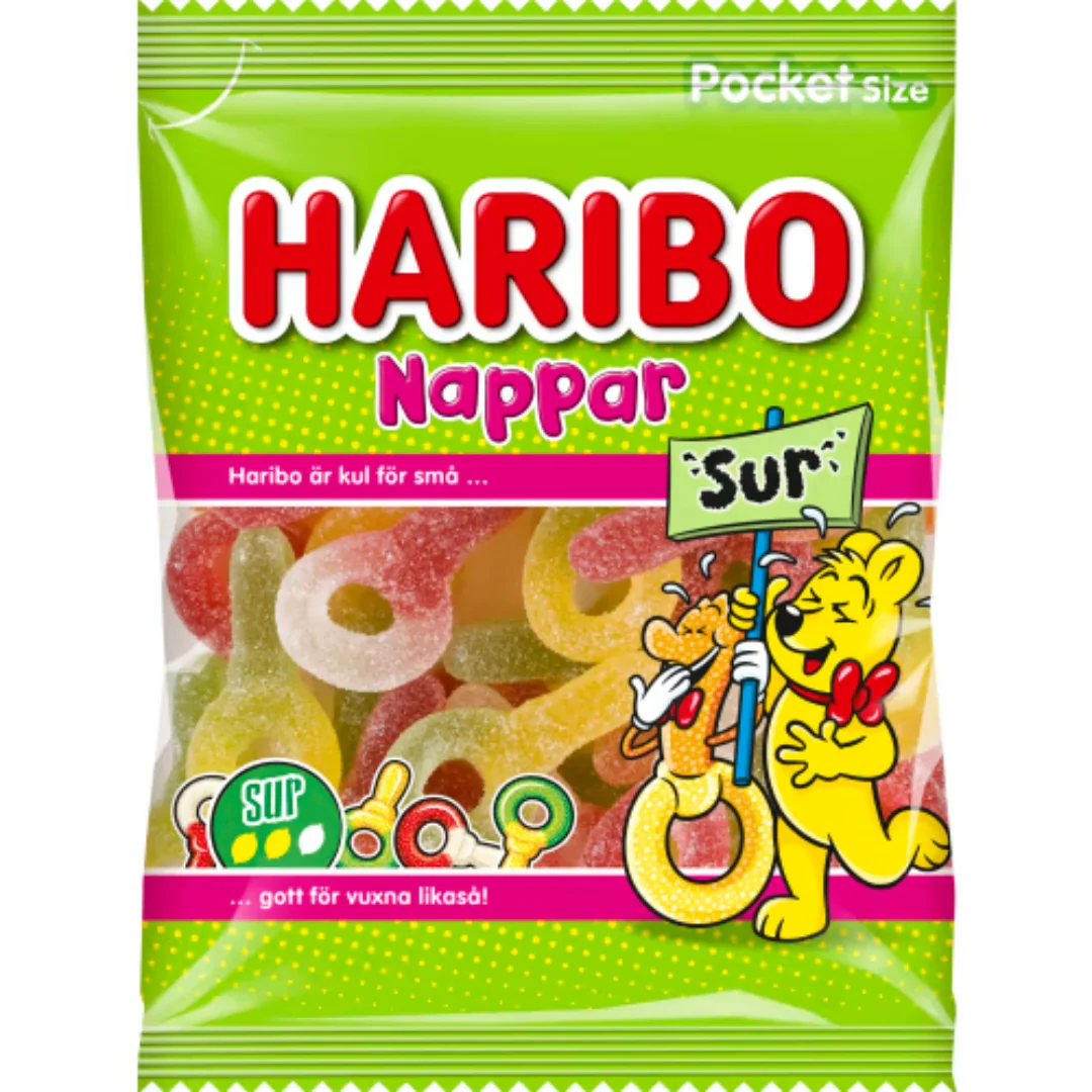 Haribo Sura Nappar – Sour Gummy Pacifiers 80g