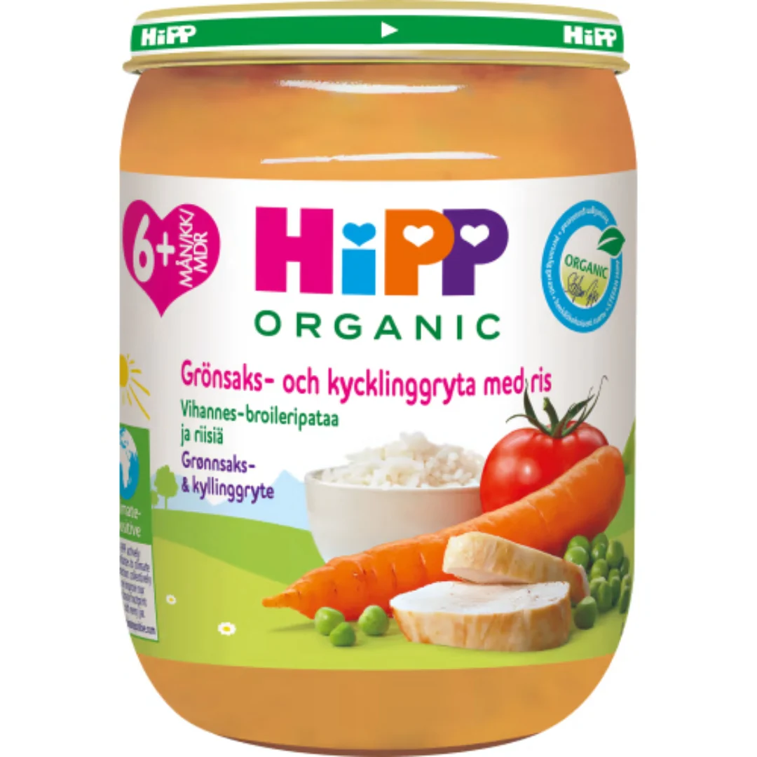 Hipp Grönsaks Kycklinggryta Med Ris 6 MÄnader - Organic Vegetable & Chicken Stew with Rice 190g