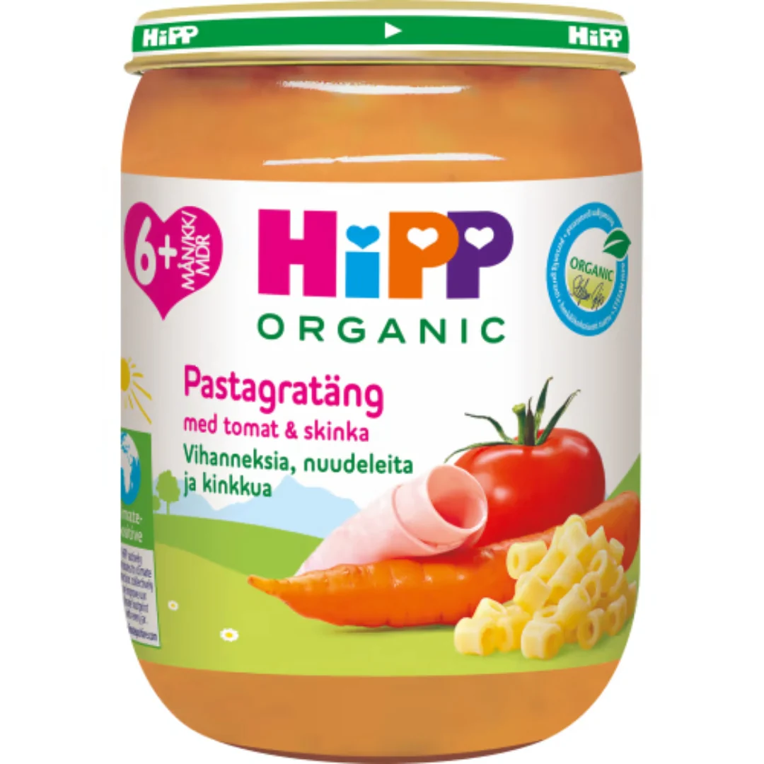 Hipp Pastagratäng Tomat & Skinka 6 Månader - Organic Pasta Gratin with Tomato & Ham 190g