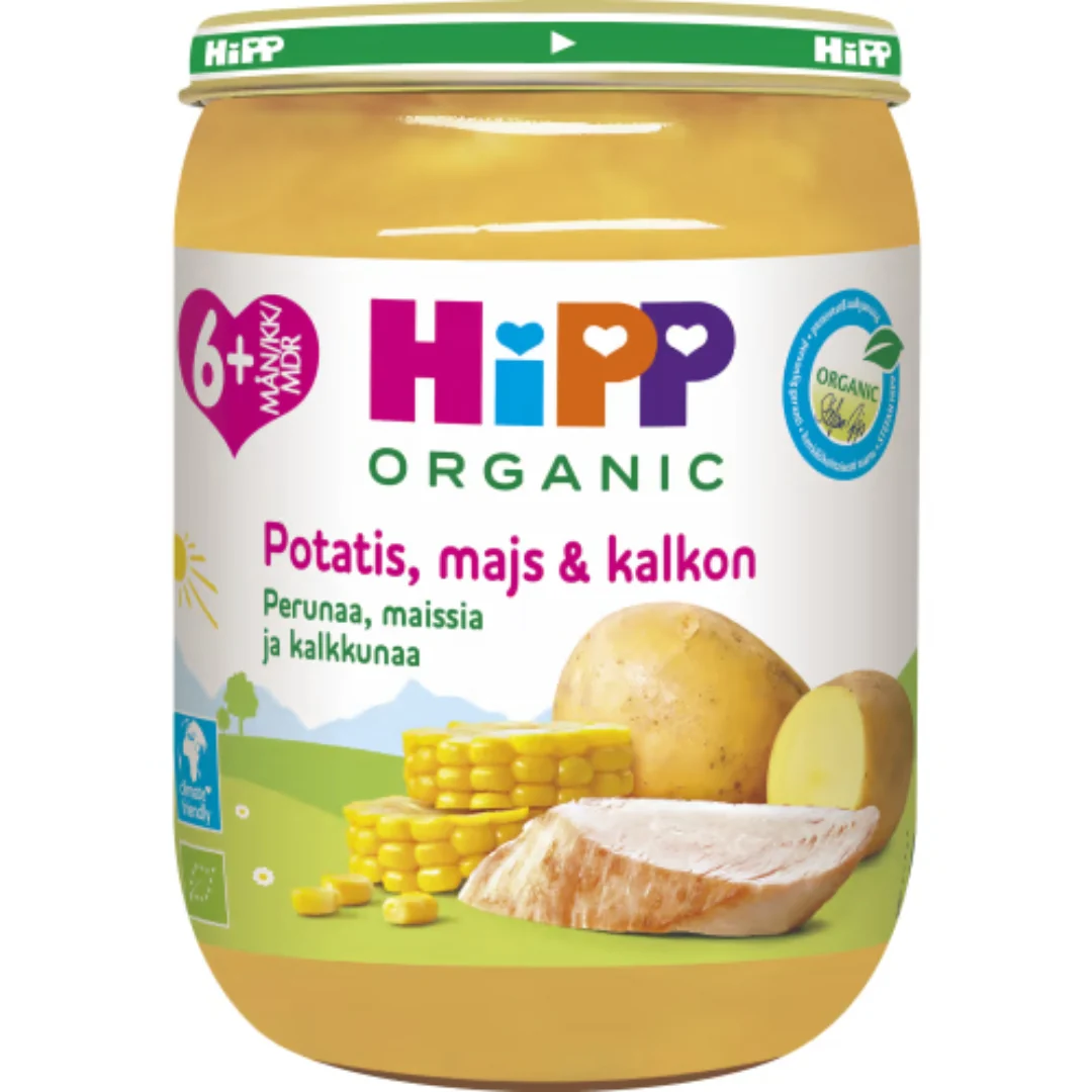 Hipp Potatis Majs Kalkon 6 MÄnader - Organic Potato, Corn & Turkey Purée 190g