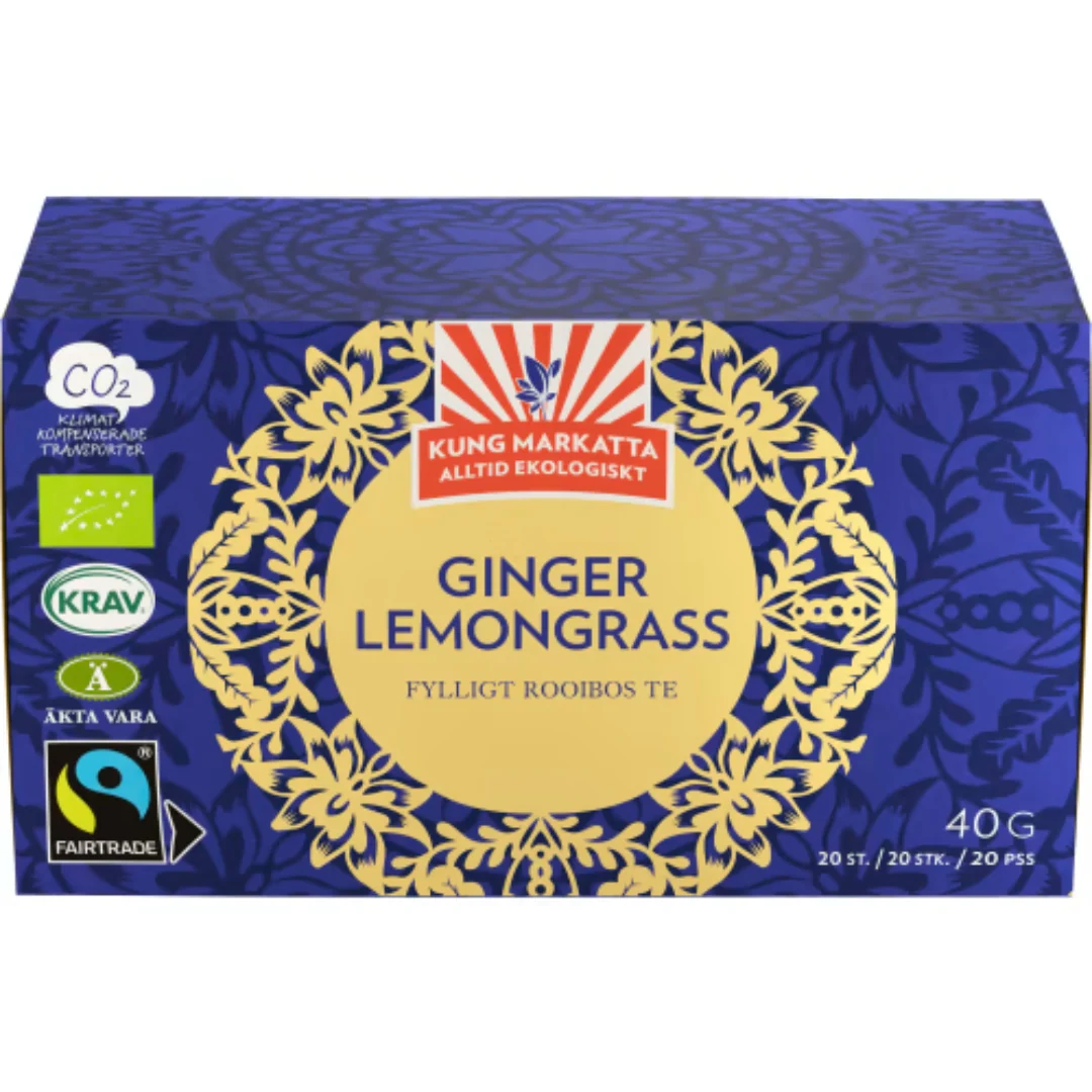 Kung Markatta Ginger Lemon Ingefära Citrongräs Rooibos Te - Organic Ginger Lemongrass Tea 20p