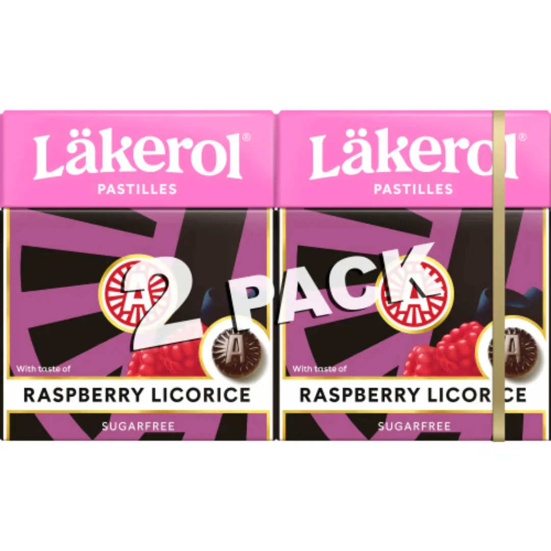 Läkerol Raspberry Licorice 2-pack – Sugar-Free Raspberry and Licorice-Flavored Pastilles 2p/50g