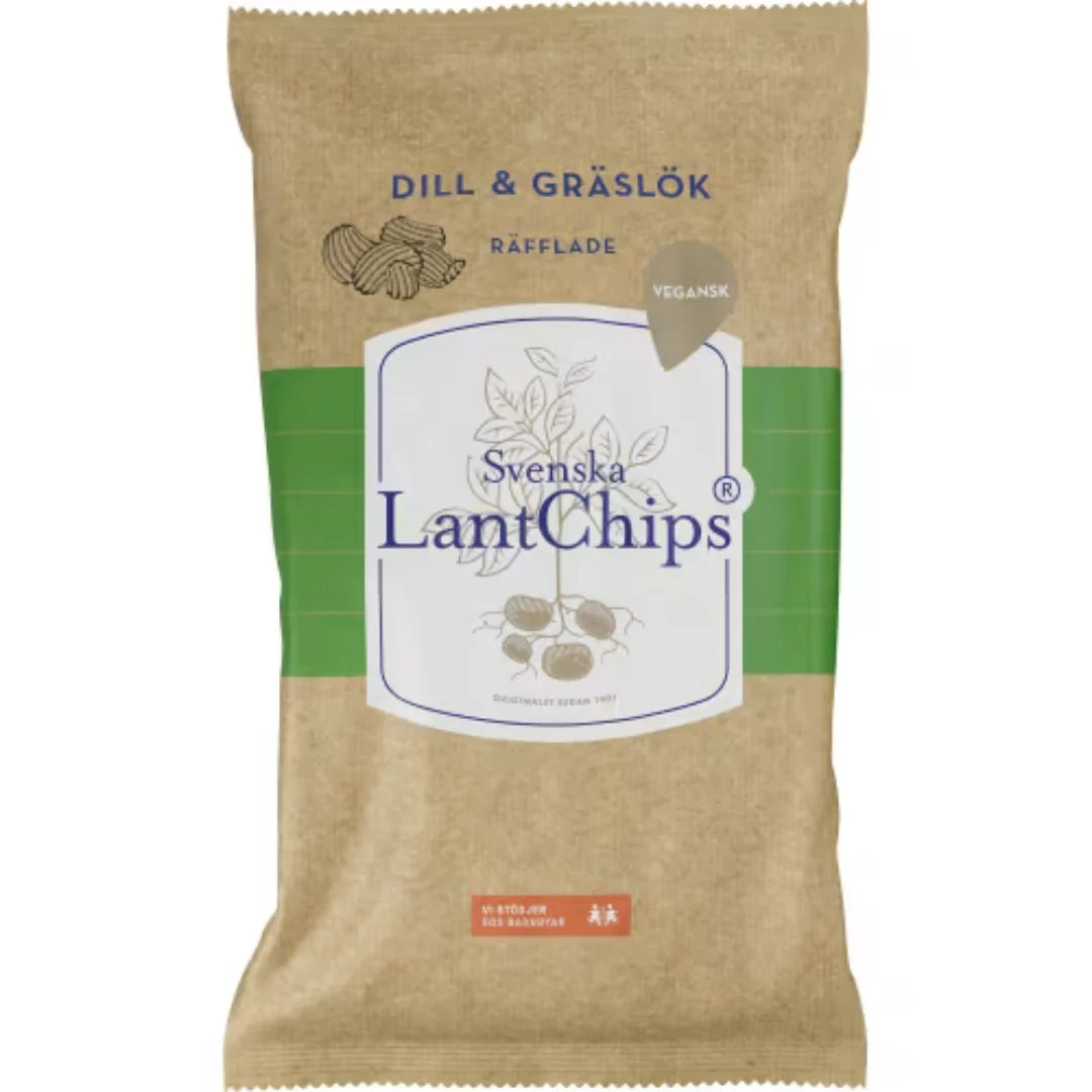 Svenska Lantchips Dill Gräslök Räfflade Chips - Dill & Chives Ridged Chips 200g