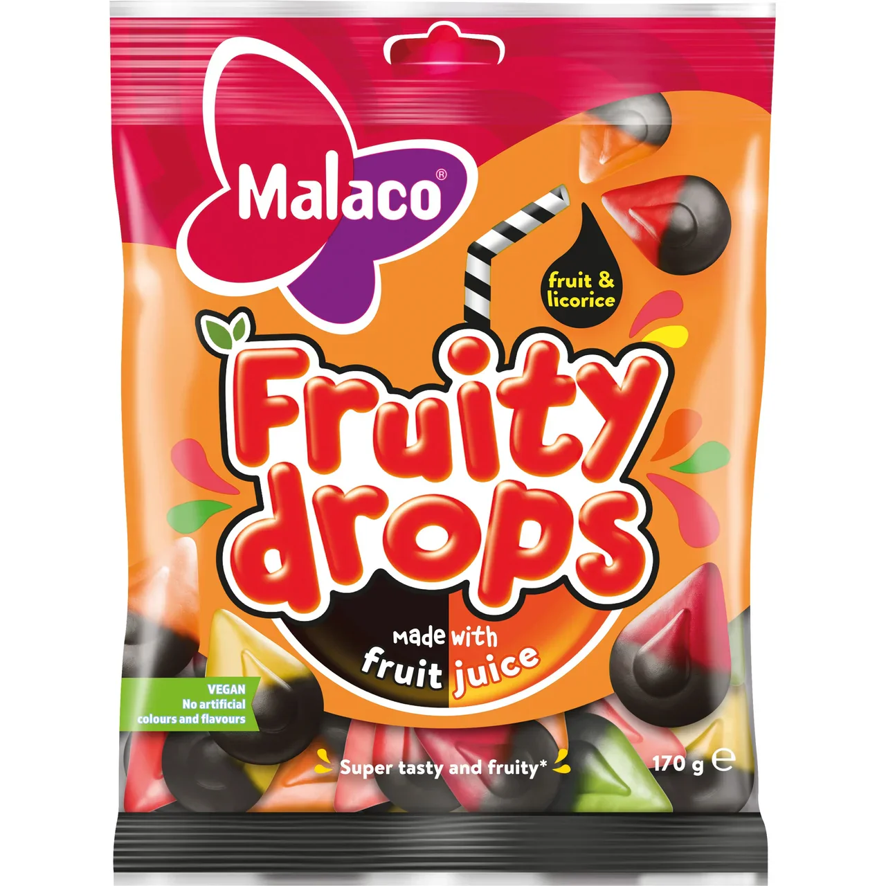 Malaco Fruity Drops Licorice - Chewy Licorice Candy 170g