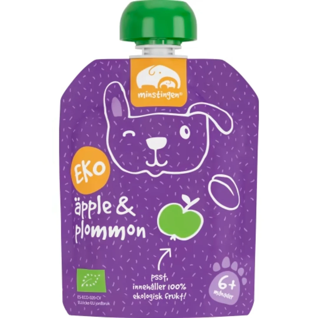 Minstingen Äpple Plommon Puré 6 Månader - Apple & Plum Organic Smoothie 90g