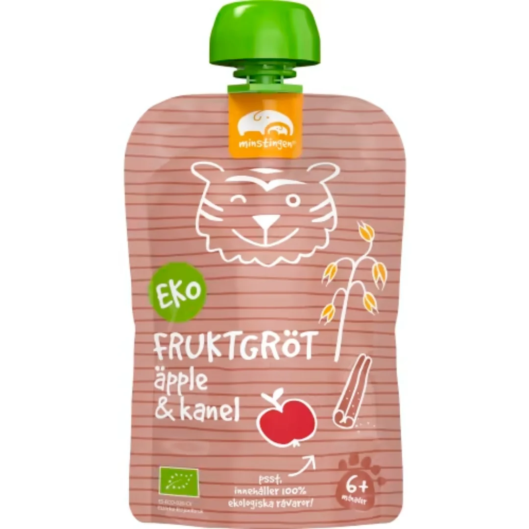 Minstingen Fruktgröt Ăpple Kanel 6 MĂ„nader - Porridge Pouch Apple & Cinnamon 120g