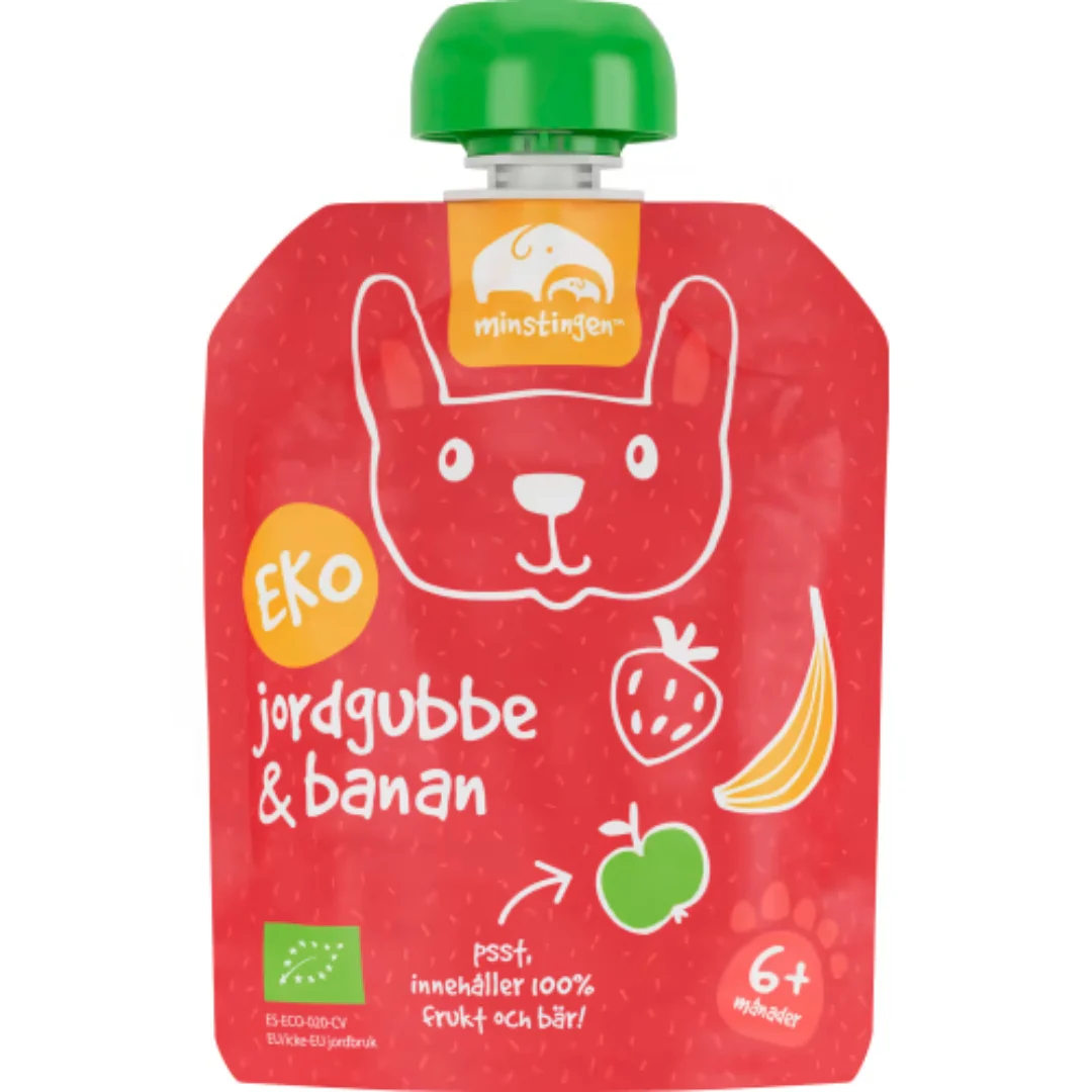 Minstingen Jordgubb Banan Puré 6 MÄnader - Organic Strawberry & Banana Purée 90g