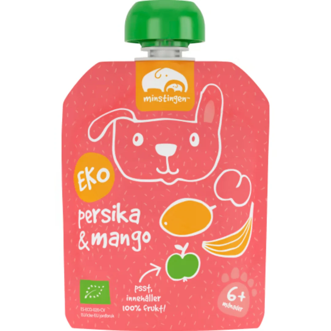 Minstingen Persika Mango Puré 6 MÄnader - Organic Peach & Mango Purée 90g