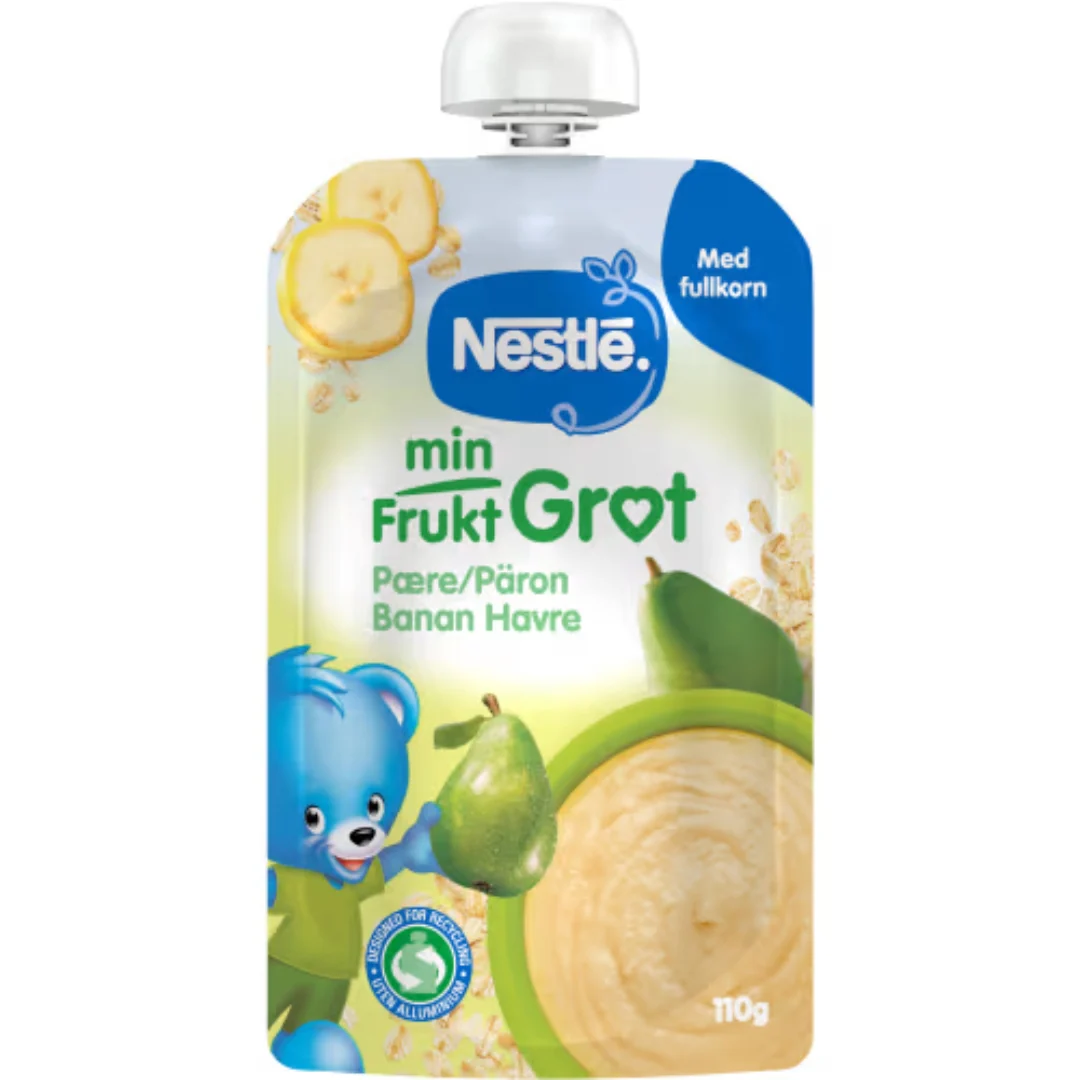 Nestlé Fruktgröt PÀron Banan 6 MÄnader - Porridge Pouch Snack Pear, Banana & Whole Grain 110g