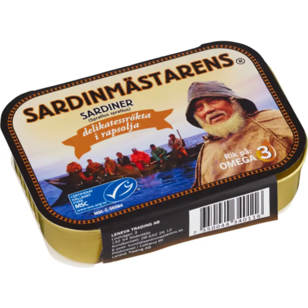 SardinmÀstaren Sardiner Delikatessrökta i Rapsolja - Smoked Sardines in Rapeseed Oil 100g