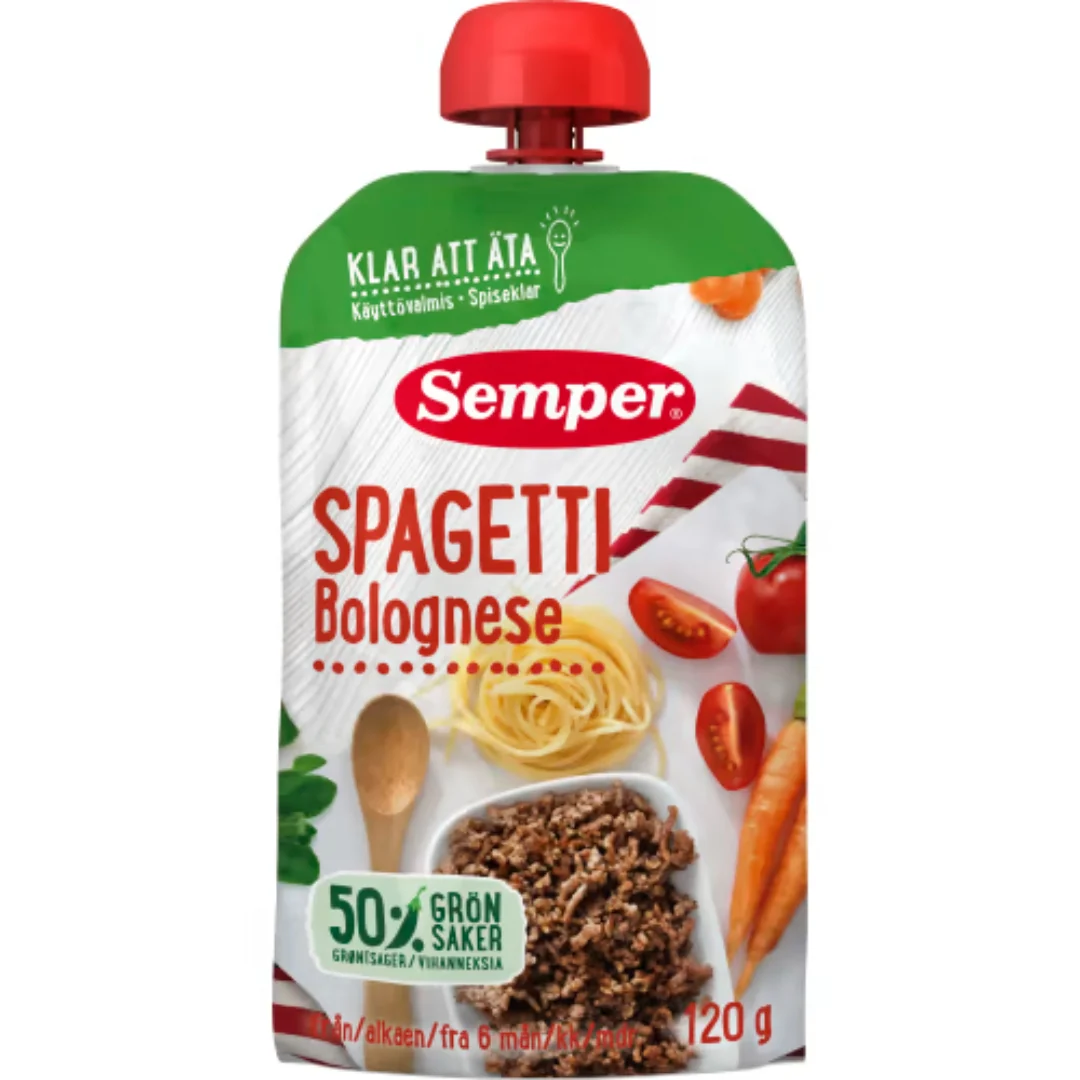 Semper Bolognese Spaghetti 6 MÄnader - Spaghetti Bolognese in a Squeeze Pouch 120g