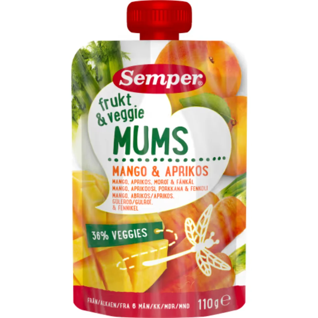 Semper Frukt&veg Mums Mango Aprikos 6 MÄnader - Mango, Apricot & Carrot Purée 110g