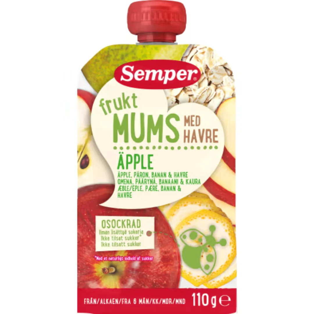 Semper Fruktmums Ăpple med Havre 6 MĂ„nader - Pouch with Apple, Pear, Banana, and Oats 110g