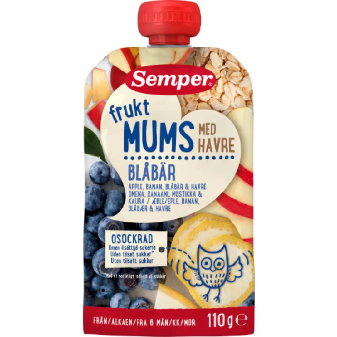 Semper Fruktmums BlÄbÀr Havre 6 MÄnader - Oats & Blueberry Purée 110g
