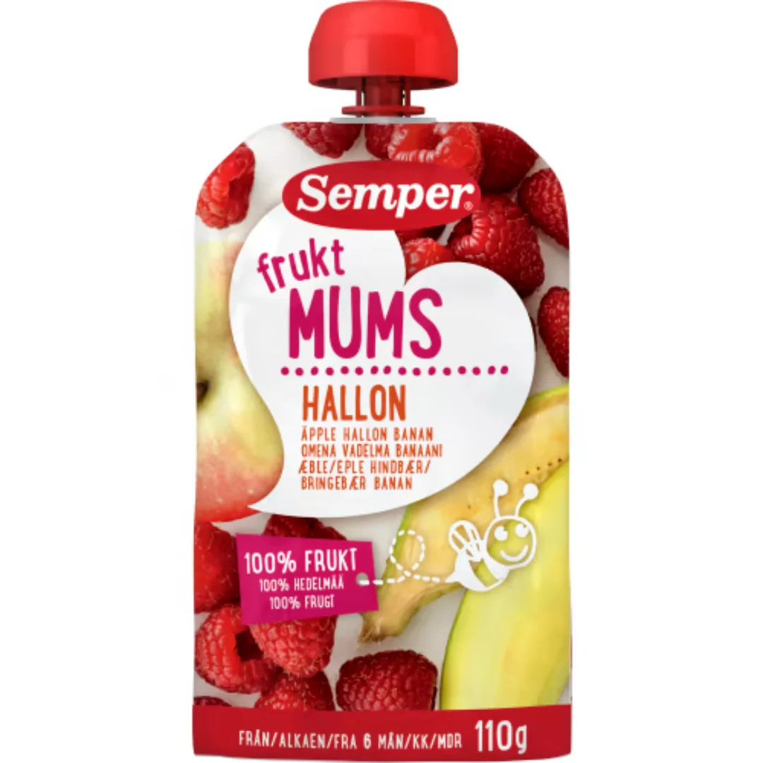 Semper Fruktmums Hallon 6 MÄnader - Raspberry, Apple & Banana Purée 110g