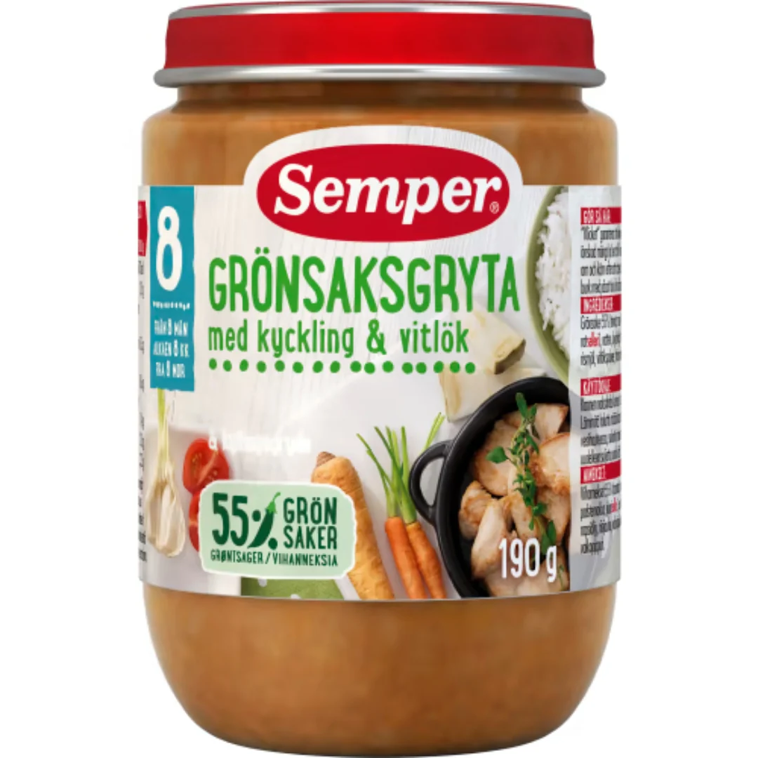 Semper Grönsaksgryta Kyckling & Vitlök 8 MÄnader - Vegetable Stew with Chicken & Garlic 190g
