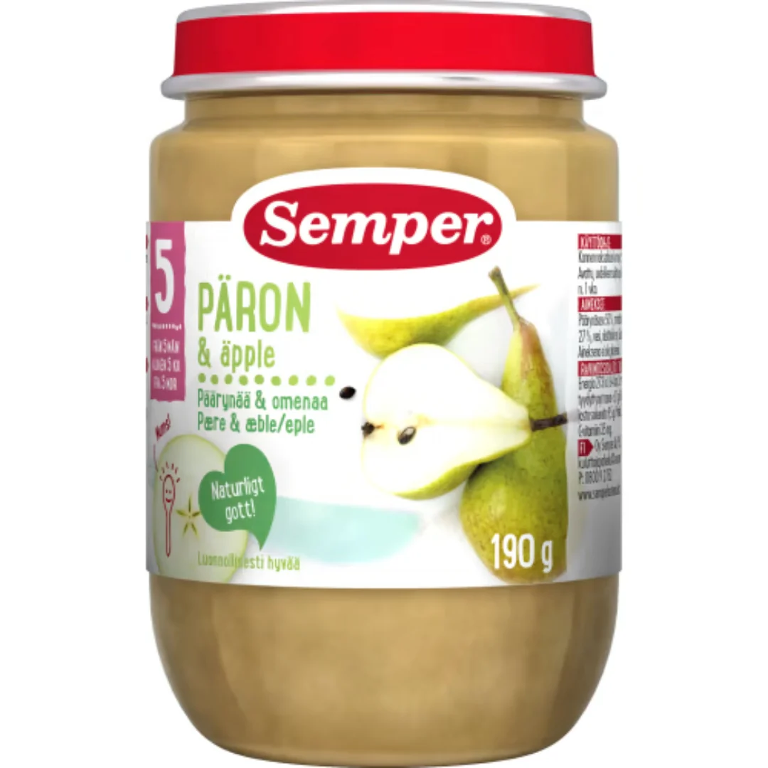 Semper PĂ€ron & Ăpple PurĂ© 5 MĂ„nader - Pear & Apple PurĂ©e 190g