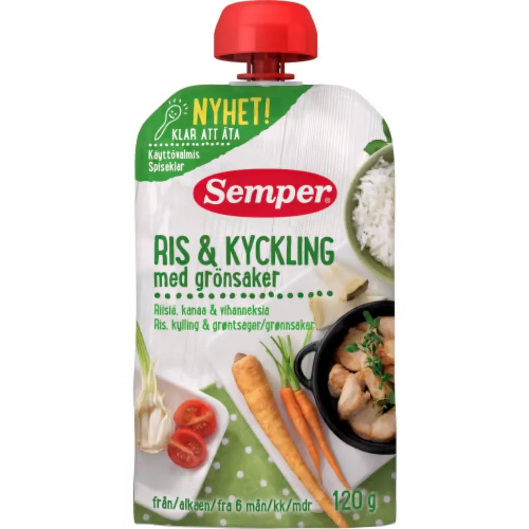 Semper Ris & Kyckling med Grönsaker 6 Månader - Rice, Chicken & Vegetables Food Pouch 120g