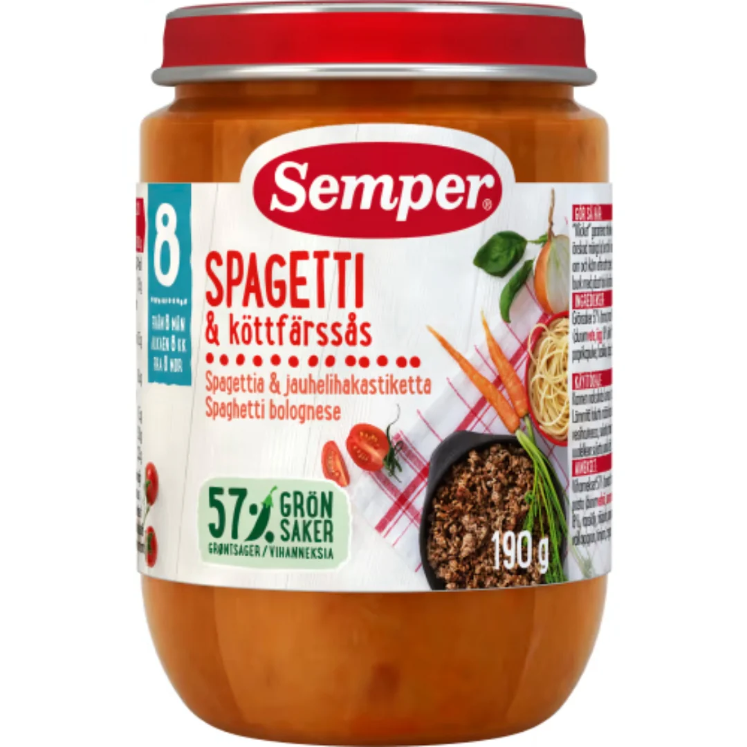 Semper Spagetti & KöttfÀrssÄs 8 MÄnader - Spaghetti Bolognese 190g