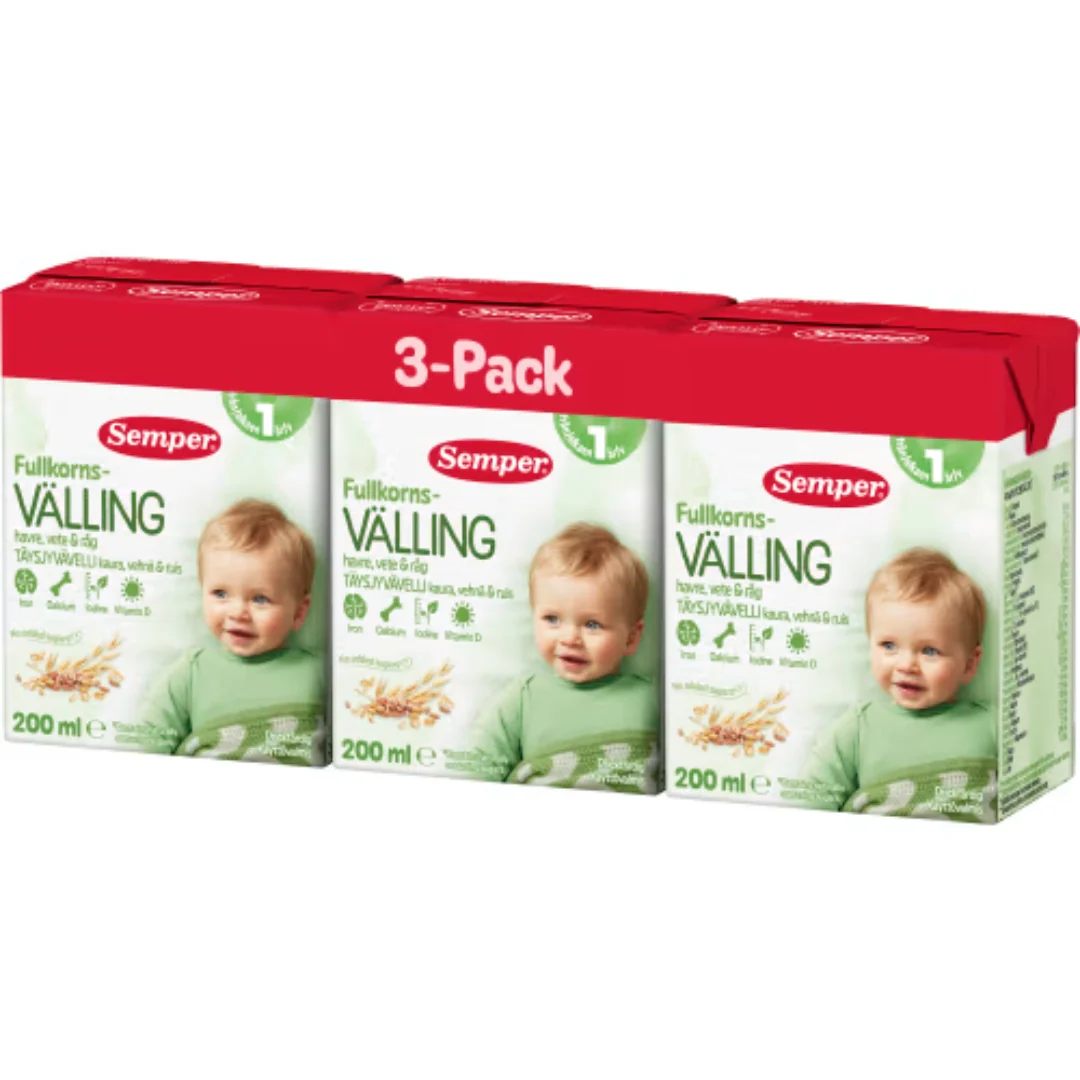 Semper VÀlling Fullkorn DrickfÀrdig FrÄn 12 MÄnader - Ready-to-Drink Whole Grain Porridge with Oats, Wheat & Rye 3p/200ml