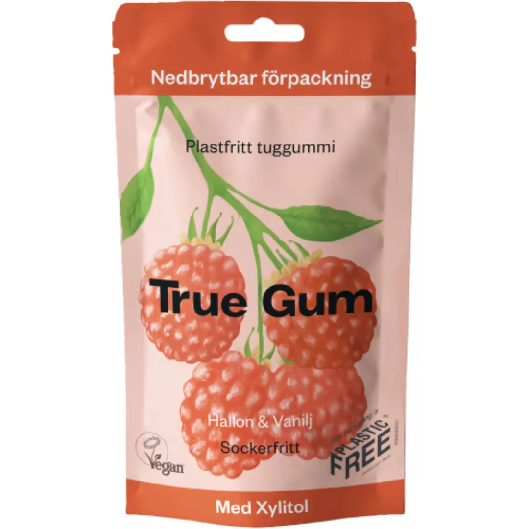 True Gum Hallon Tuggummi - Raspberry & Vanilla-Flavored Sugar-Free Chewing Gum 21g