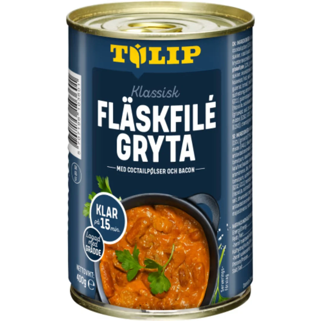 Tulip Fläskfilégryta med Cocktailpølser Och Bacon - Pork Tenderloin Stew 400g